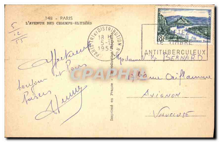 CPA Paris L'Avenue des Champs Elysees — Rückseite