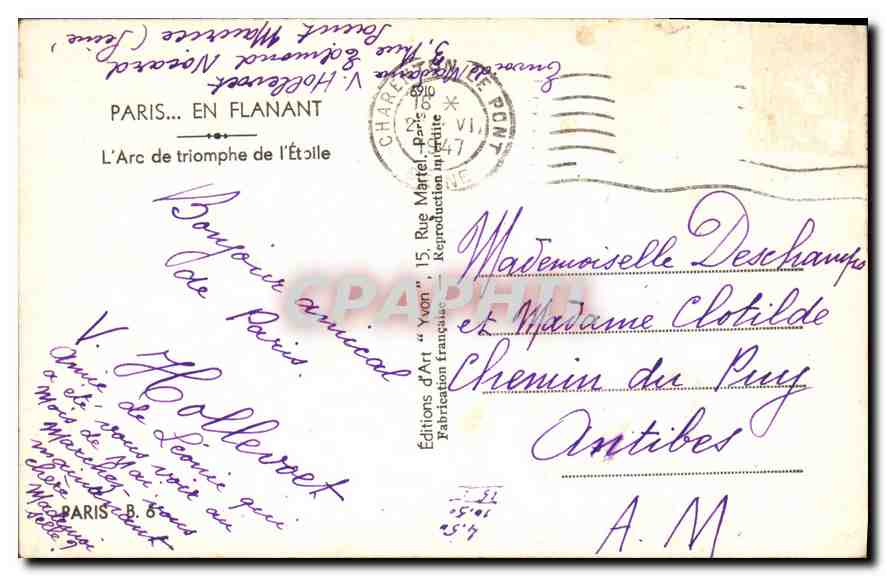 CPA Paris en Flanant L'Arc de Triomphe de l'Etoile — Rückseite