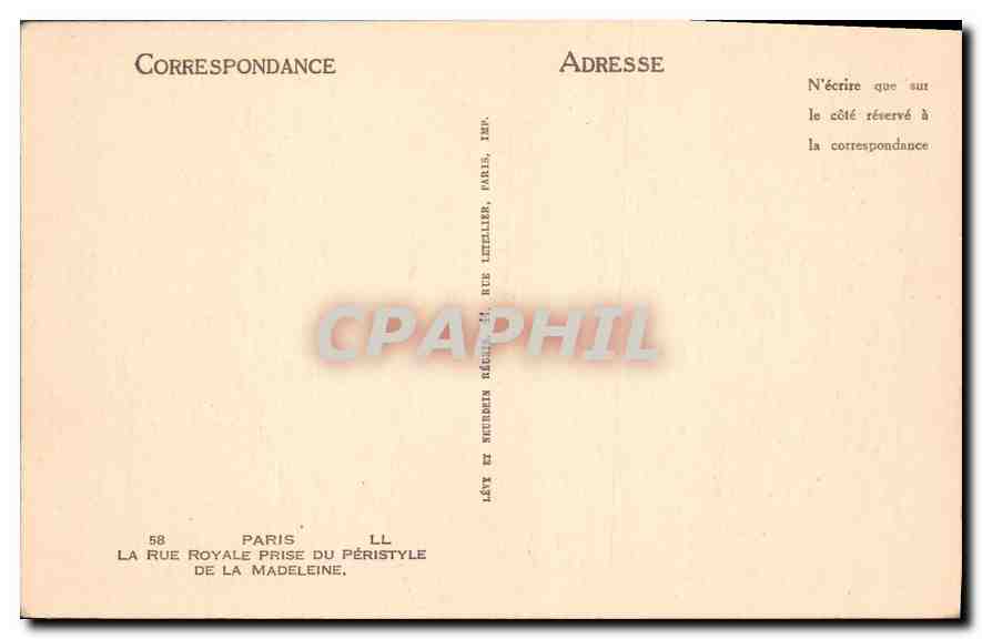 CPA Paris La Rue Royale Prise du Peristyle de la Madeleine — Rückseite