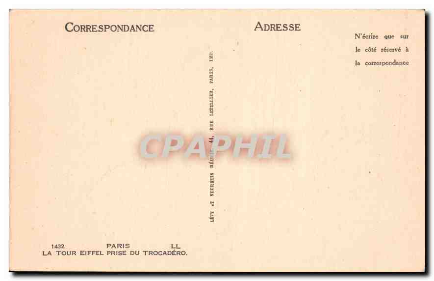 CPA Paris La Tour Eiffel Prise du Trocadero — Rückseite