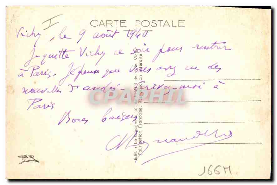 CPA Vichy La Nouvelle Poste L Azema (S A D G) 1ER Grand Prix de Rome architecture du Gouvernement et — Rückseite
