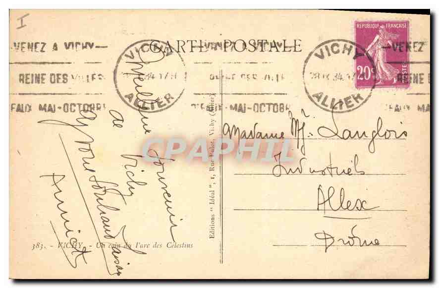 CPA Vichy Un coin du Prc des Celestin — Rückseite