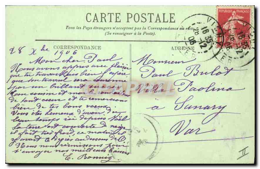 CPA Vichy La Tour de l'Horloge — Verso