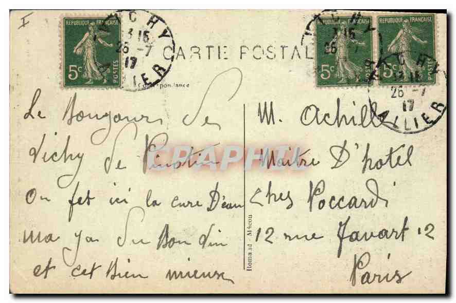 CPA Vichy Entree du Casino des Fleurs Place Lucas — Back