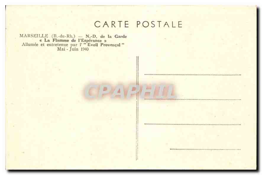 CPA Marseille (B du Rh) N D de la Garde La Flamme de l'Esperance Allumee et entretenue par l'Eveil P — Rückseite