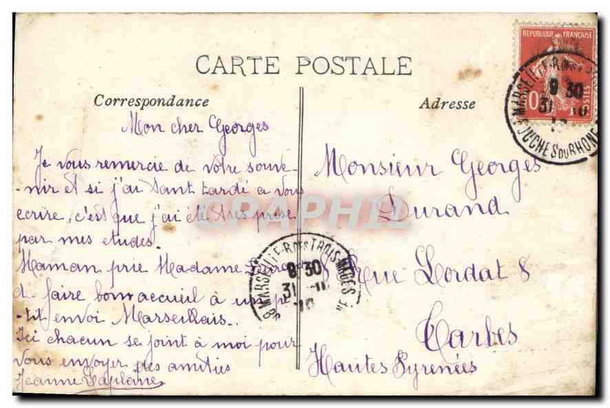 CPA Marseille Eglise des Reformes — Verso