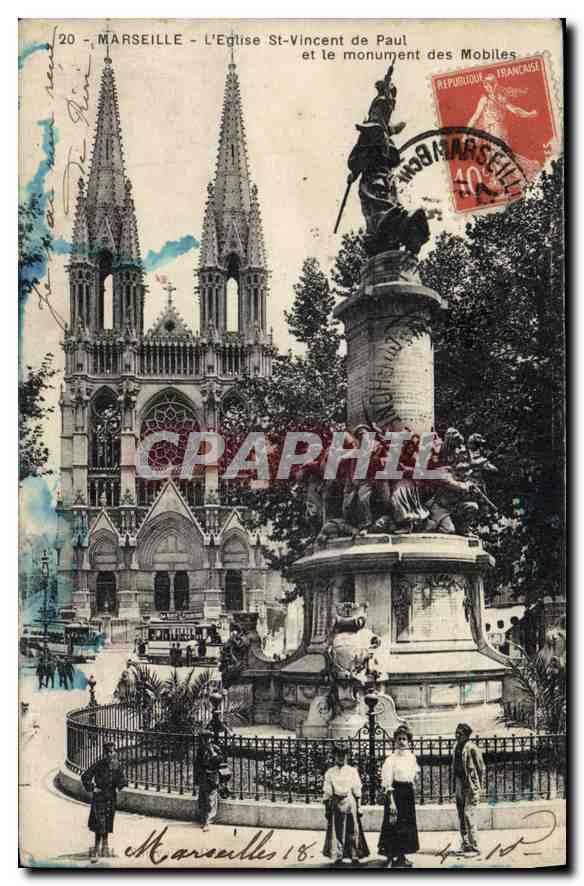 CPA Marseille L'Eglise St Vincent de Paul et le Monument des Mobiles