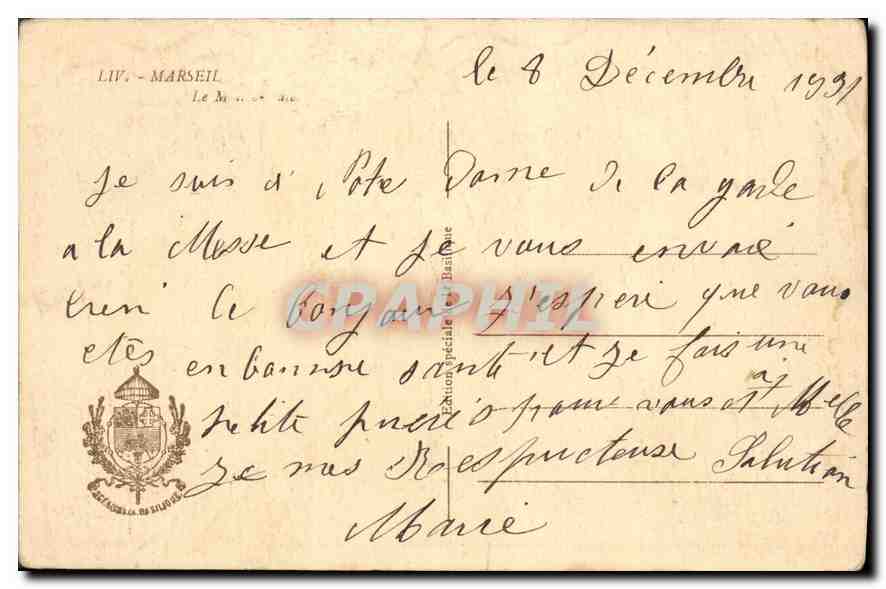 CPA Marseille Le 7 decembre 1991 — Verso