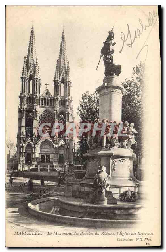 CPA Marseille Le Monument des Bouches du Rhone et l'Eglise des Reformes