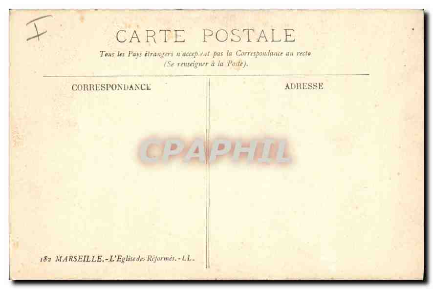 CPA Marseille Eglise des Reformes — Rückseite