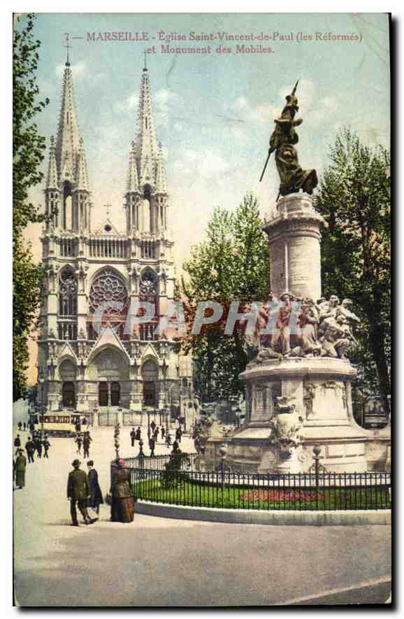 CPA Marseille Eglise des reformes et monument des mobiles