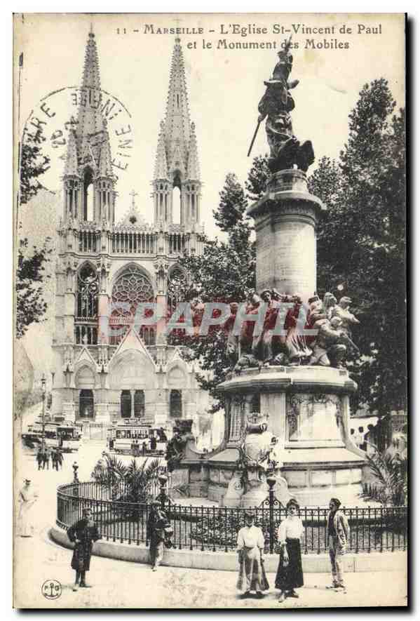 CPA Marseille L'Eglise St Vincent de Paul et le Monument des Mobiles