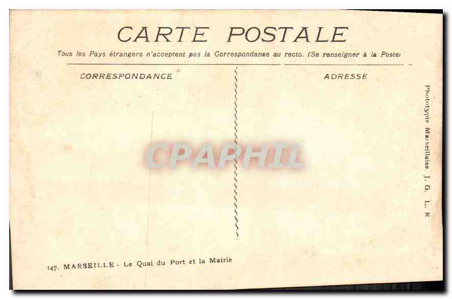 CPA Marseille Le Quai du Port et la Mairie — Verso