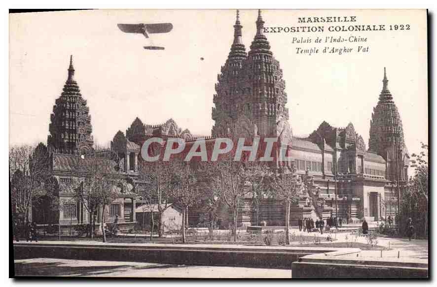 CPA Marseille Exposition Coloniale 1922 Palais de l'Indo Chine Temple d'Angkor Vat Avion Aviation