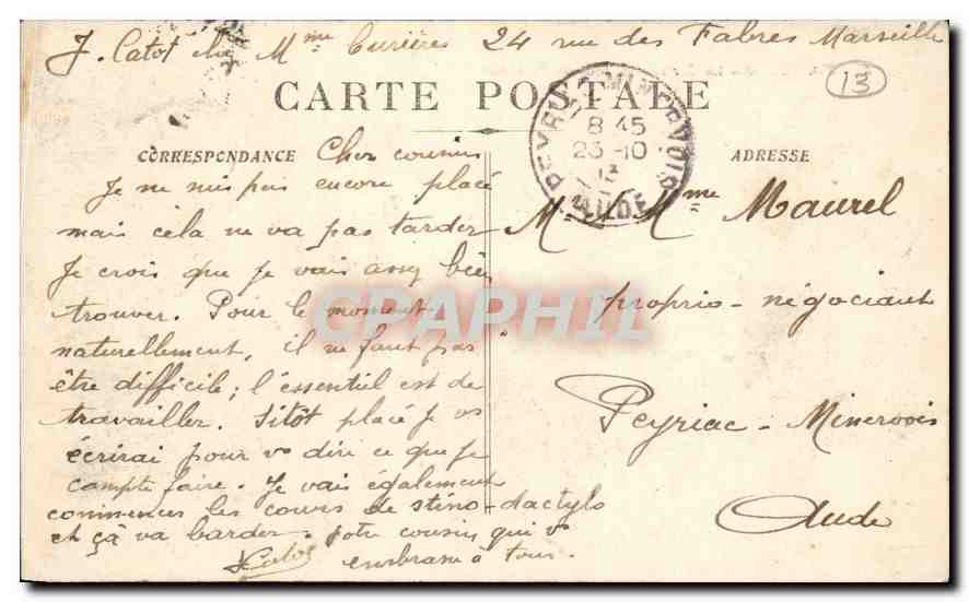 CPA Marseille La Corniche (L'Anse du Prophete) — Verso