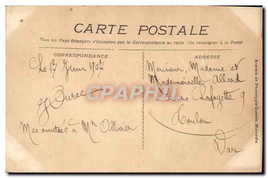 CPA Marseille La Corniche Anse de Prophete — Verso