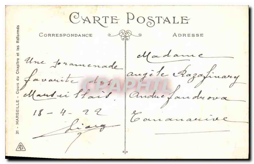 CPA Marseille Cours du Chapitre et les Reformes — Rückseite