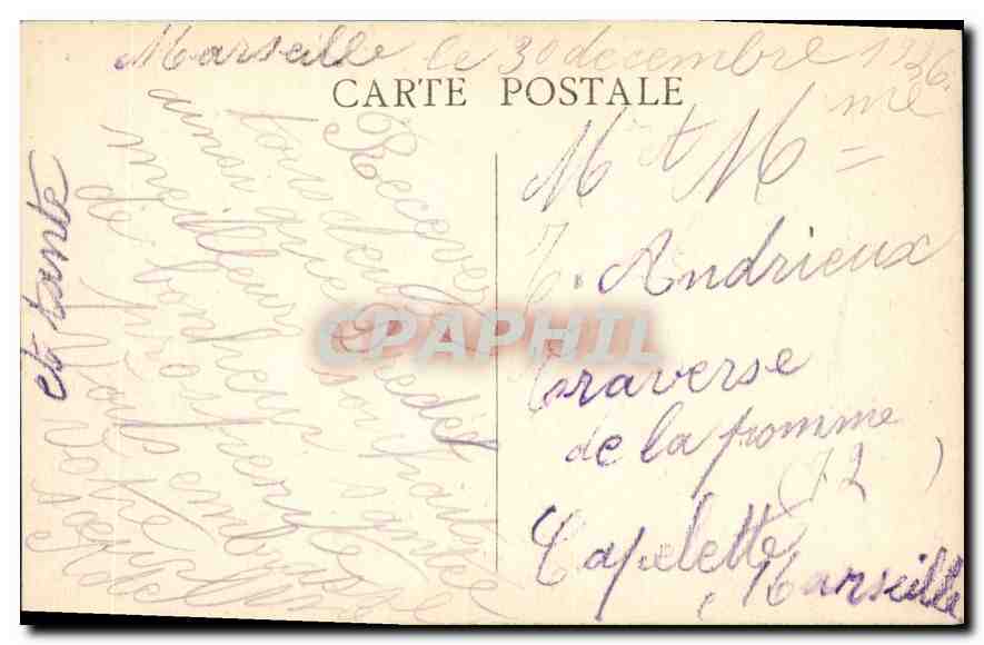 CPA Marseille Le Prophete — Verso