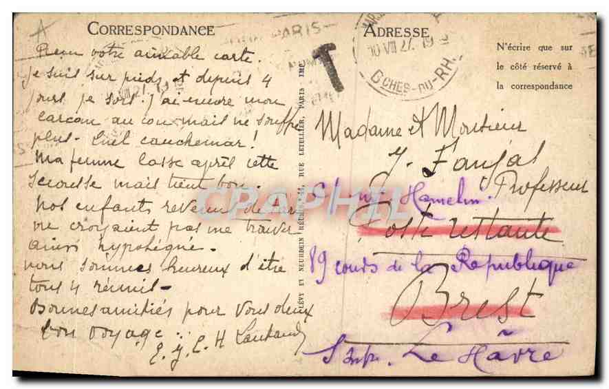 CPA Marseille L'Anse du Prophete et l'Hotel de la Reserve — Verso
