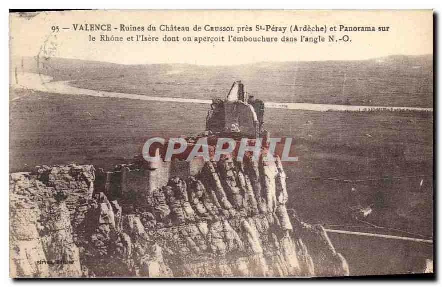Ruines du Château de Caussor près St-Péray (Ardèche) — Panorama sur le Rhône et l'Isère — éditeur Silvain, n°95