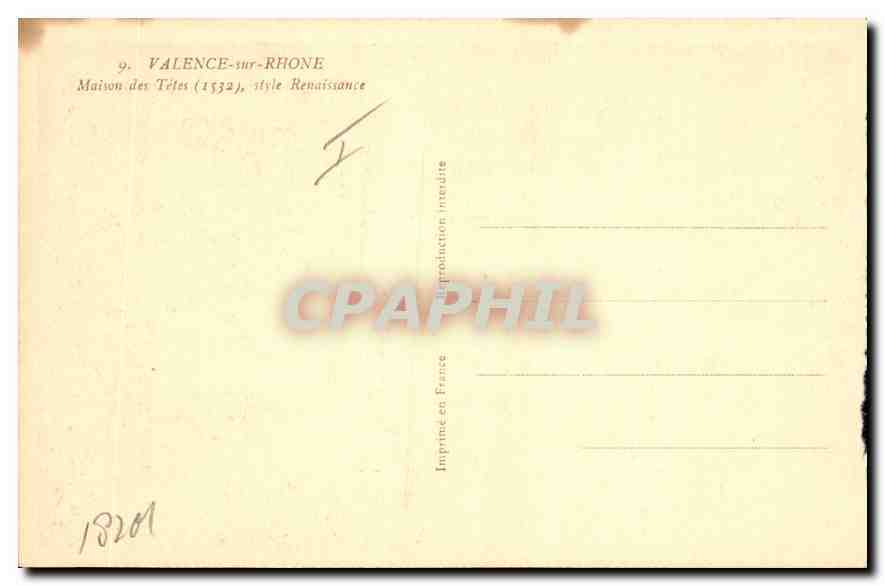 CPA Valence sur Rhone  Maison des Tetes slyle Renaissaince — Rückseite