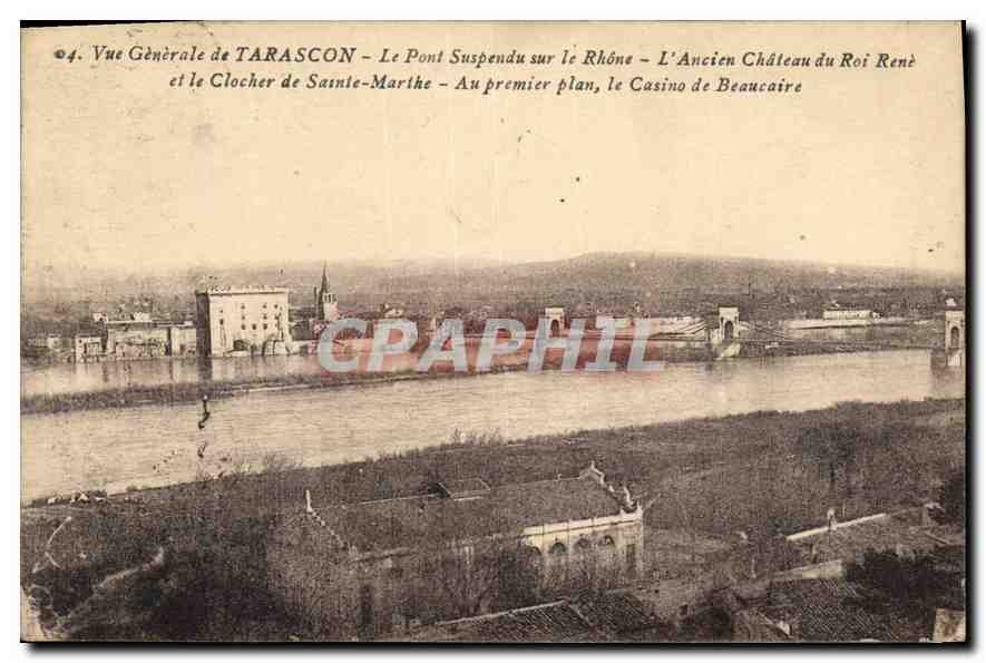 CPA Vue Generale de Tarascon Le Pont Suspendu sur le Rhone