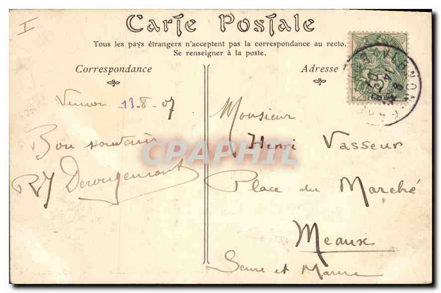 CPA Vernon (Eure) Vernonnet Sous l'Arche du Pont Vue sur l'ancien Moulin — Rückseite