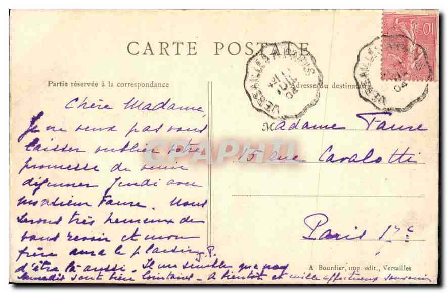 CPA Le Palais de Versailles a vol d'oiseau — Verso