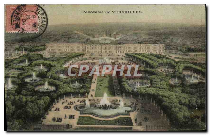 Panorama de VERSAILLES — vue aérienne du château et des jardins — A. Bourdier, édit., Versailles - Recto