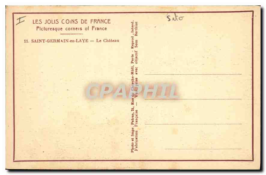 Saint-Germain-en-Laye — Le Château — Les Jolis Coins de France, n°11 — Verso