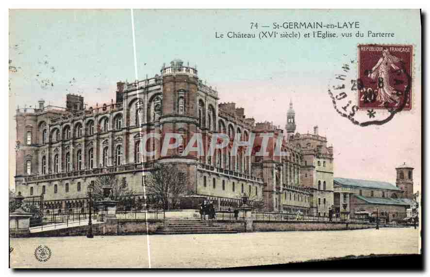 CPA Saint Germain en Laye Le Chateau et l'Eglise vu du Parterre