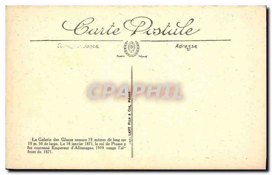 Palais de Versailles — Galerie des Glaces — LL — Verso