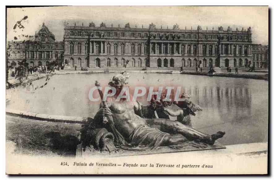 Palais de Versailles — Façade sur la Terrasse et parterre d'eau — Éditeur : IMP. EDA. VERSAILLES, n° 454