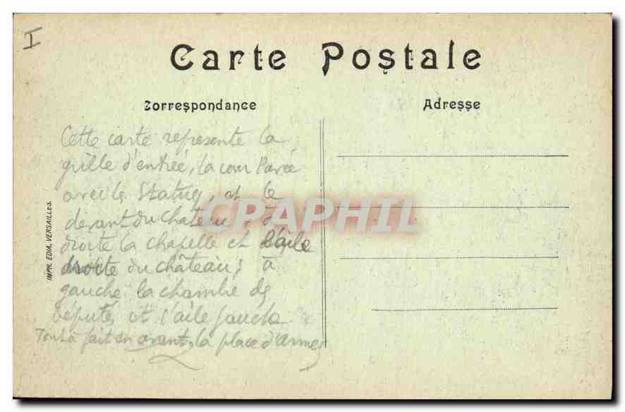 CPA Versailles Le Chateau et la Grile d'Honneur  — Verso