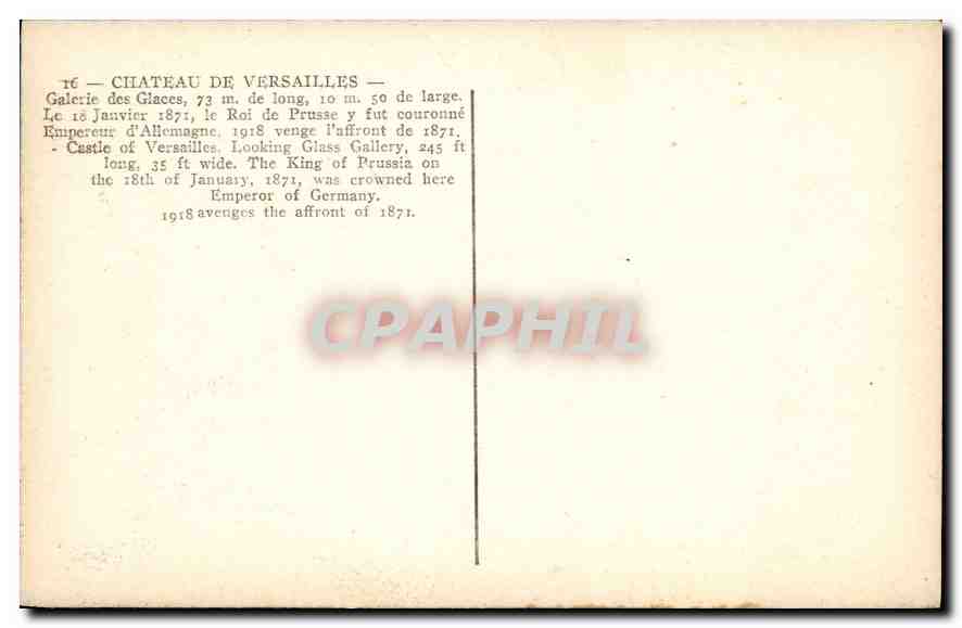 CPA Chateau de Versailles Galerie des Glaces  — Verso