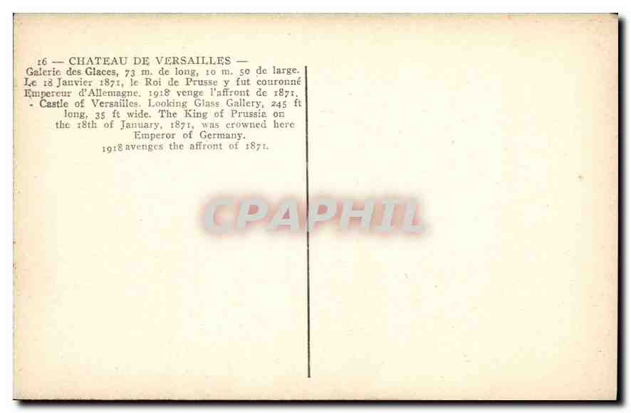 CPA Chateau de Versailles Galerie des Glaces  — Verso