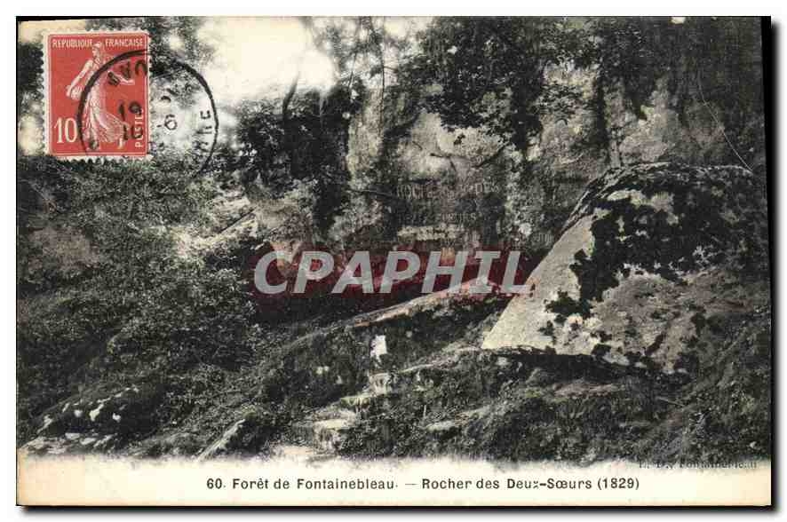 Forêt de Fontainebleau — Rocher des Deux-Sœurs (1829) — Éditeur P. D. Fontainebleau