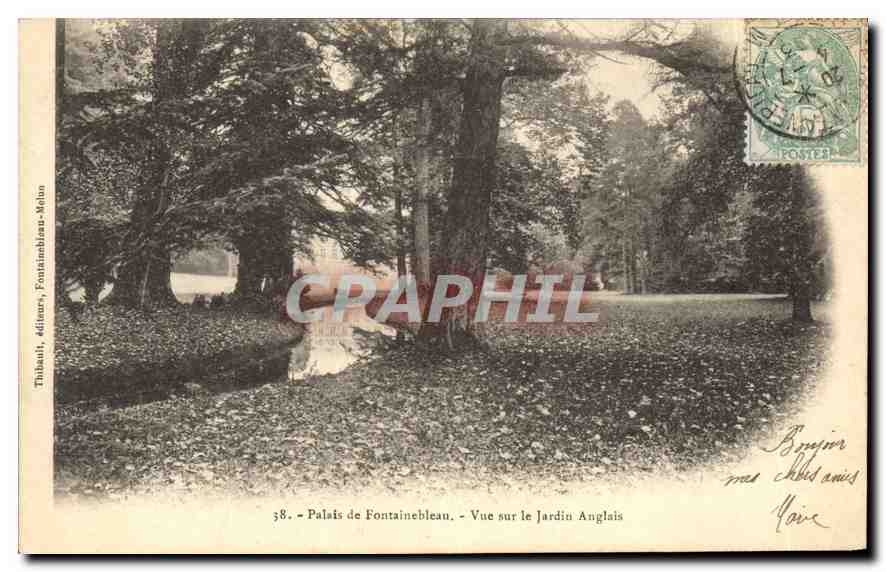 Palais de Fontainebleau — Vue sur le Jardin Anglais — Thibault, éditeurs, Fontainebleau-Melun