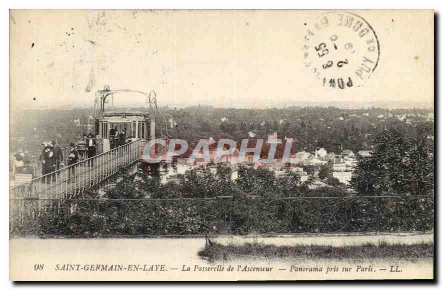 CPA Saint Germain en Laye La Passerelle de l'Ascenseur Panorama pris sur Paris 