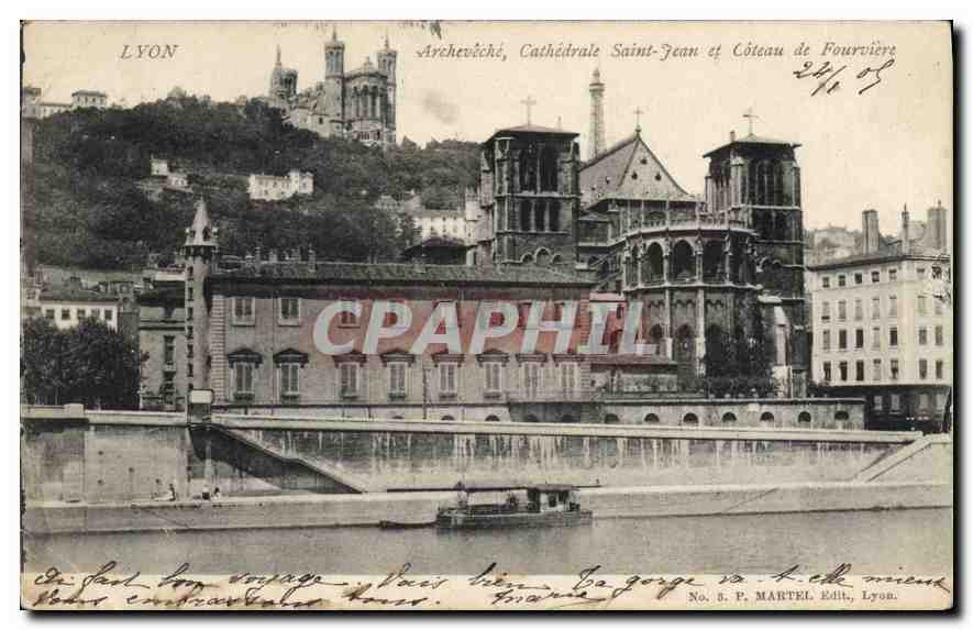 CPA Lyon Archeveche Cathedrale Saint Jean et Coteau de Fourviere 