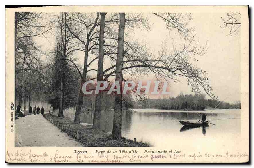 CPA Lyon Parc de la Tete d'Or Promenade et Lac Peche Pecheur