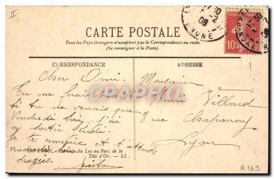 CPA Lyon Un Coin du Lac au Parc de la Tete d'Or  — Verso