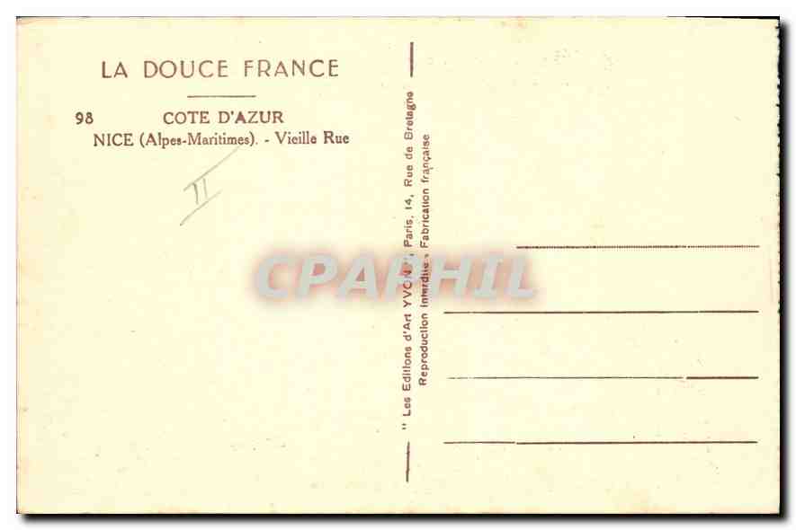 CPA Nice Alpes Maritimes Vieille Rue  — Rückseite