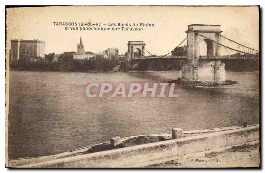 Tarascon (B.-du-R.) — Les Bords du Rhône et Vue panoramique sur Tarascon — P. Baroye, Édit.