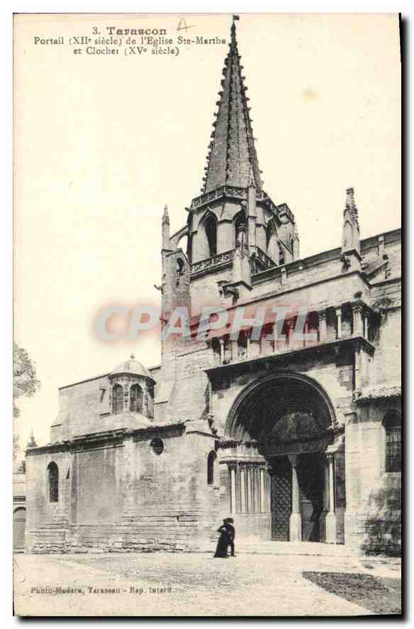 Tarascon — Portail (XIIe siècle) et Cloche (XVe siècle) de l'Église Sainte-Marthe — Photo-Moderna, Tarascon, Rep. Intera
