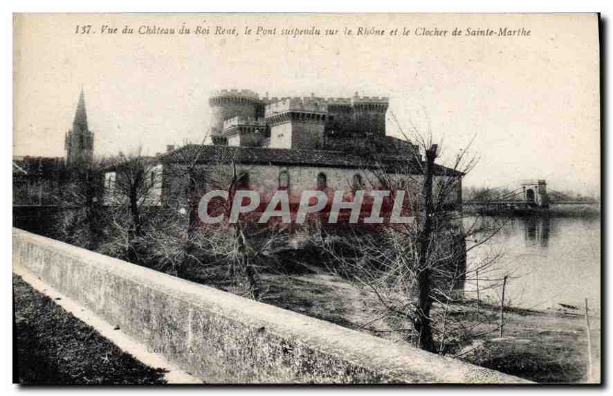 Vue du Château du Roi René, le Pont suspendu sur le Rhône et le Clocher de Sainte-Marthe — n° 137