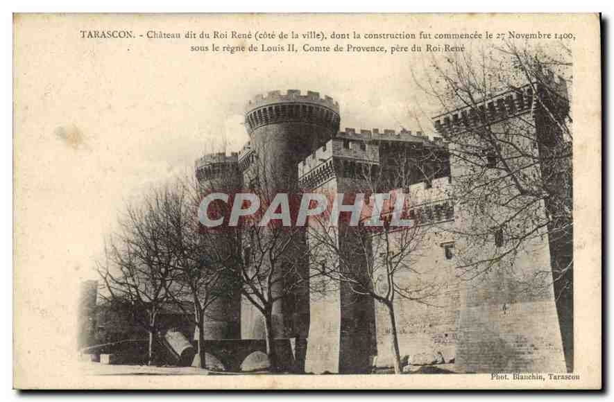 Tarascon - Château dit du Roi René (côté de la ville) — construction commencée le 27 novembre 1400 sous le règne de Louis II, Comte de Provence, père du Roi René — Phot. Blanchin, Tarascon