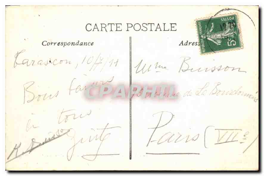 Tarascon — Vue Générale — Le pont suspendu — Le Rhône — L'ancien château du roi Rétié & le clocher de Ste Marthe (au premier plan le casino de Beaucaire) — Reverso