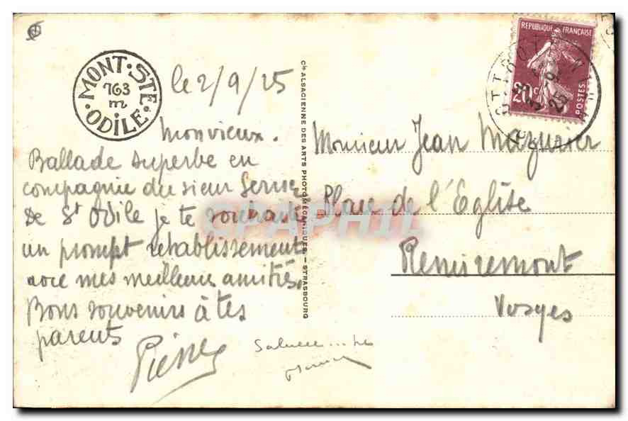 CPA Mont Ste Odile Birkenfels  — Verso