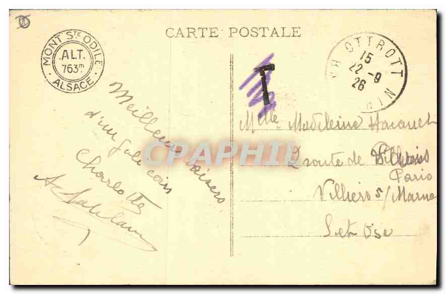 CPA Mont Sainte Odile Hagelschloss  — Verso